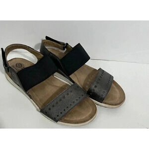 Earth Spirit Womens Sandals Metallic Gray Slingback Black Elastic Size 6